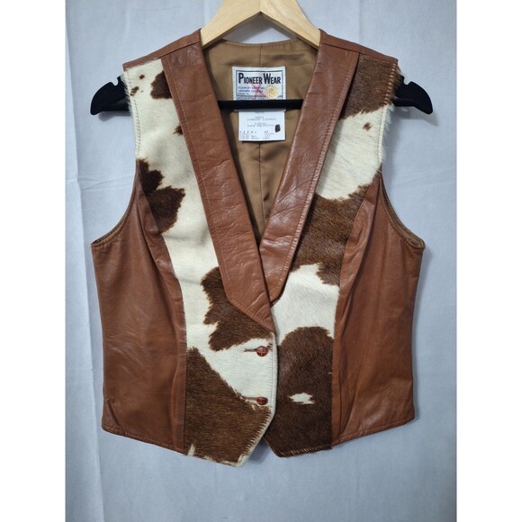 Pioneer Wear Jackets & Blazers - Vintage Pioneer Wear Cowhide Leather Vest Women Sz 12 Cow Print Western USA Made